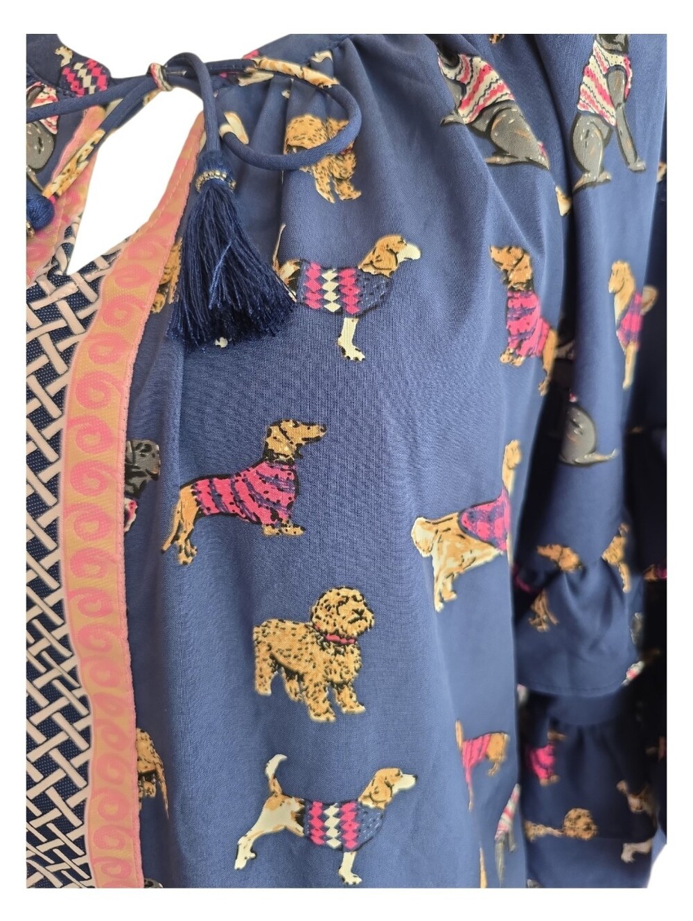 Simply Southern Ruffled Sleeve Dress Size XL Dog Print Navy & Pink - Picture 5 of 10